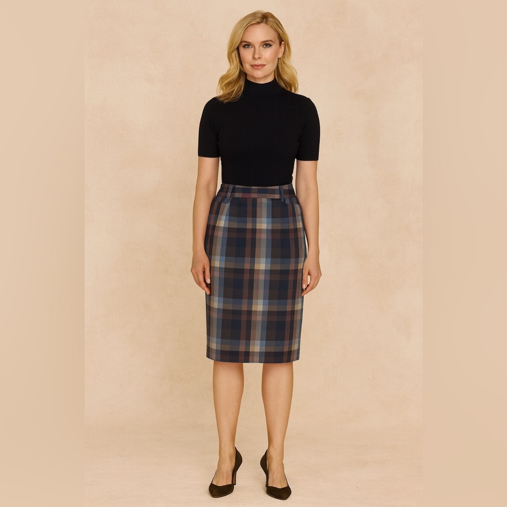 Rozali From Dressbarn pencil skirt knee length plaid multicolor 30 inches waist